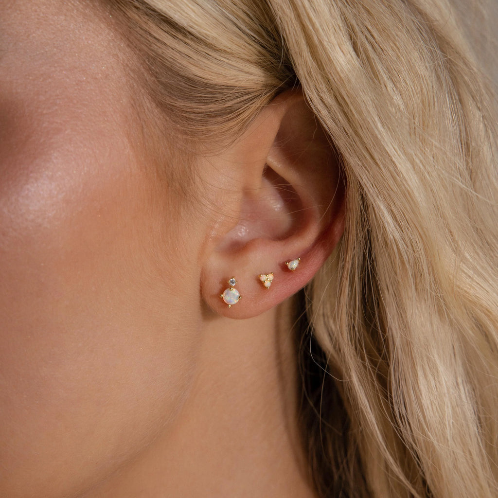 Opal Teardrop Flatback Studs Silver 18K Gold Plated