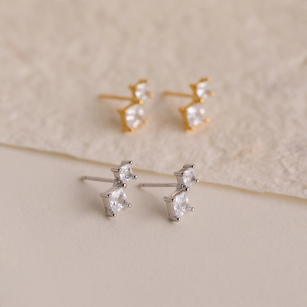 Diamond Drop Studs Silver 18K Gold Plated