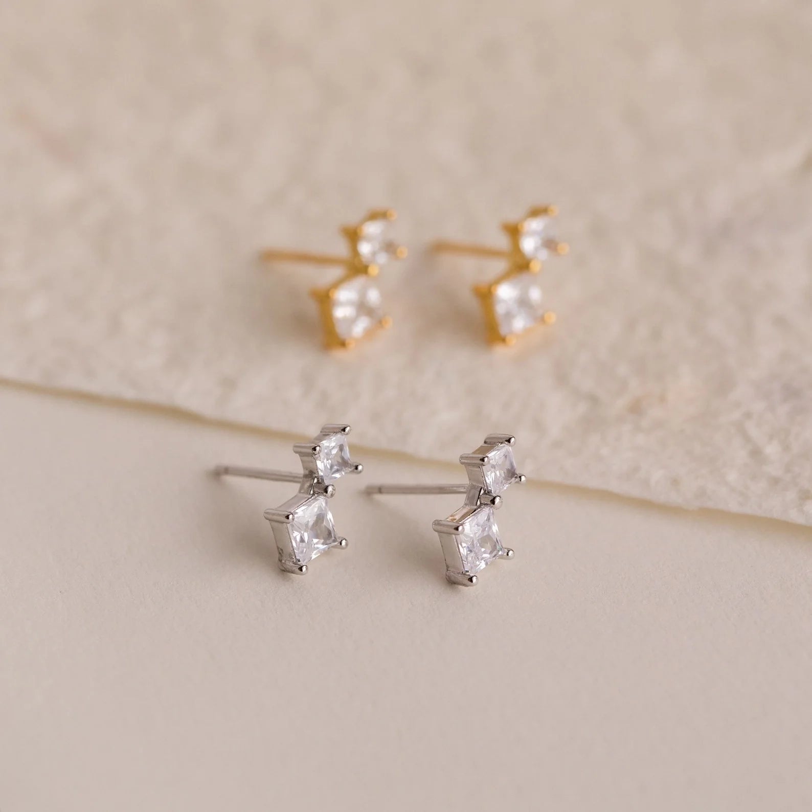 Diamond Drop Studs Silver 18K Gold Plated