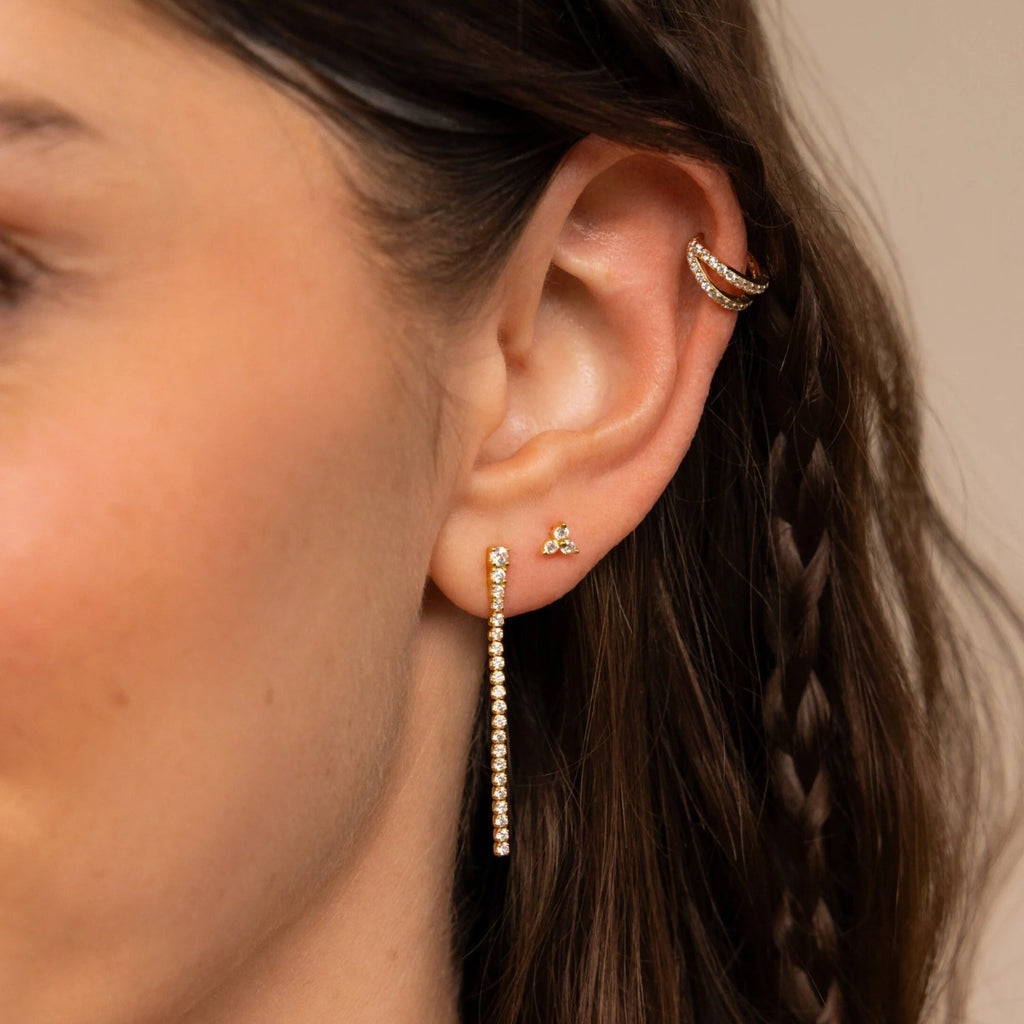Diamond Tennis Dangle Earrings Silver 18K Gold Plated