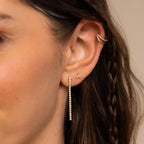 Diamond Tennis Dangle Earrings Silver 18K Gold Plated