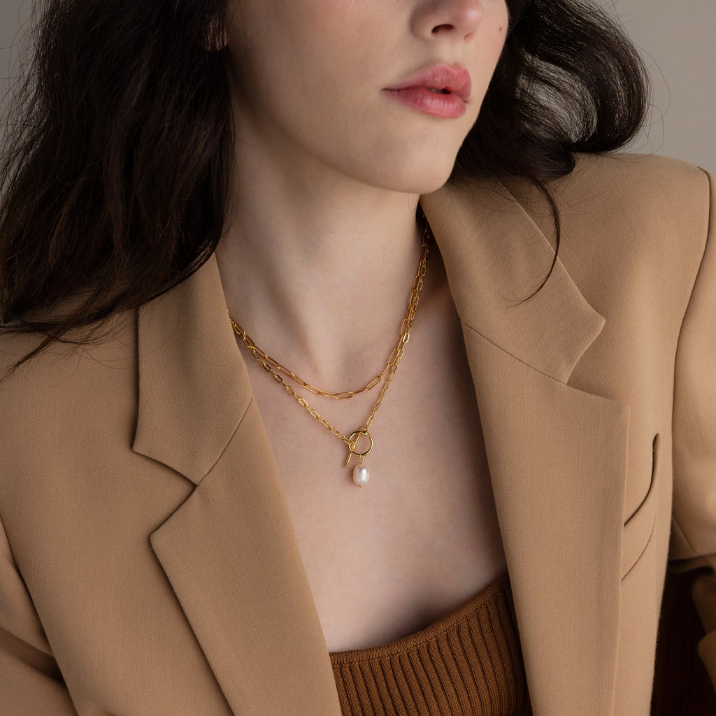 Paperclip Chain Necklace Silver 18K Gold Plated
