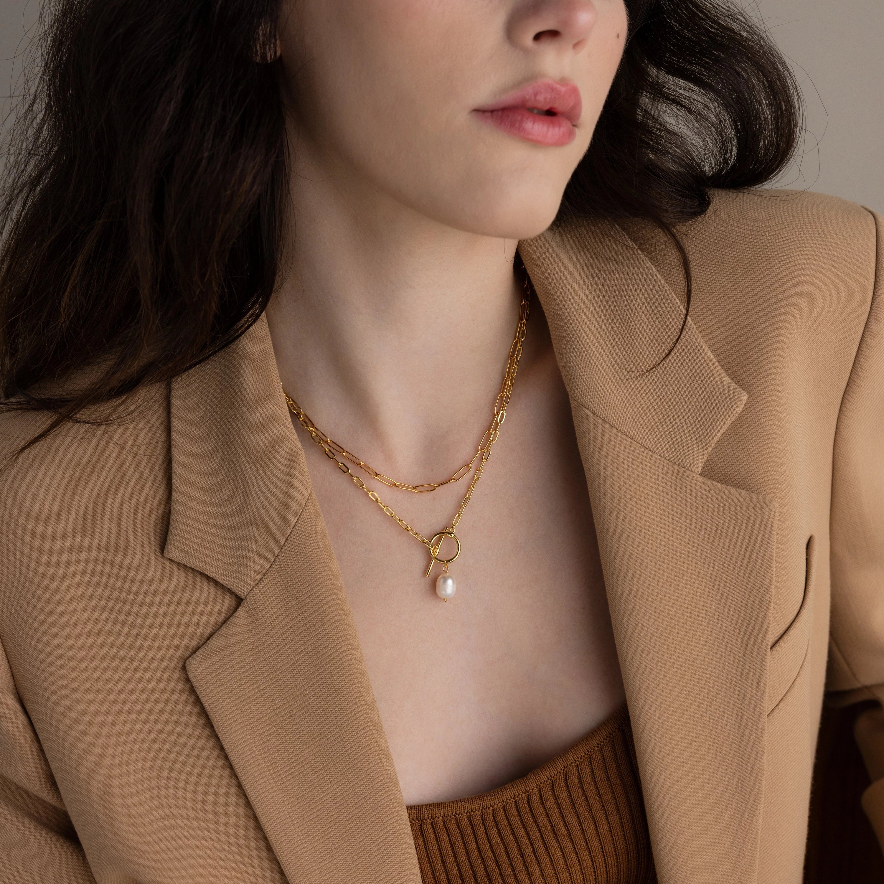 Paperclip Chain Necklace Silver 18K Gold Plated