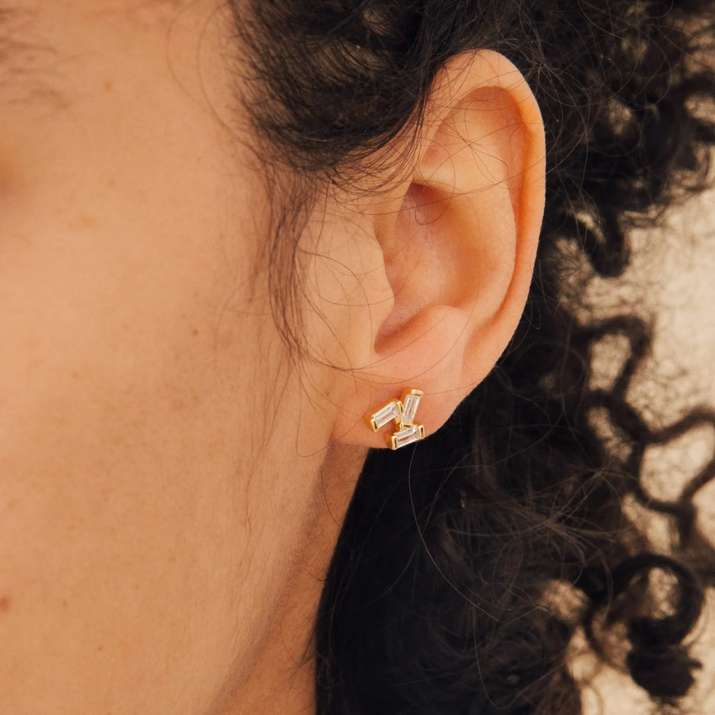Glacier Diamond Studs Silver 18K Gold Plated