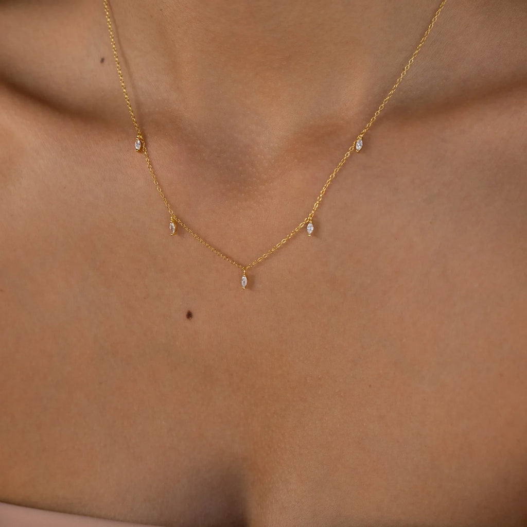 Marquise Station Necklace Silver 18K Gold Plated