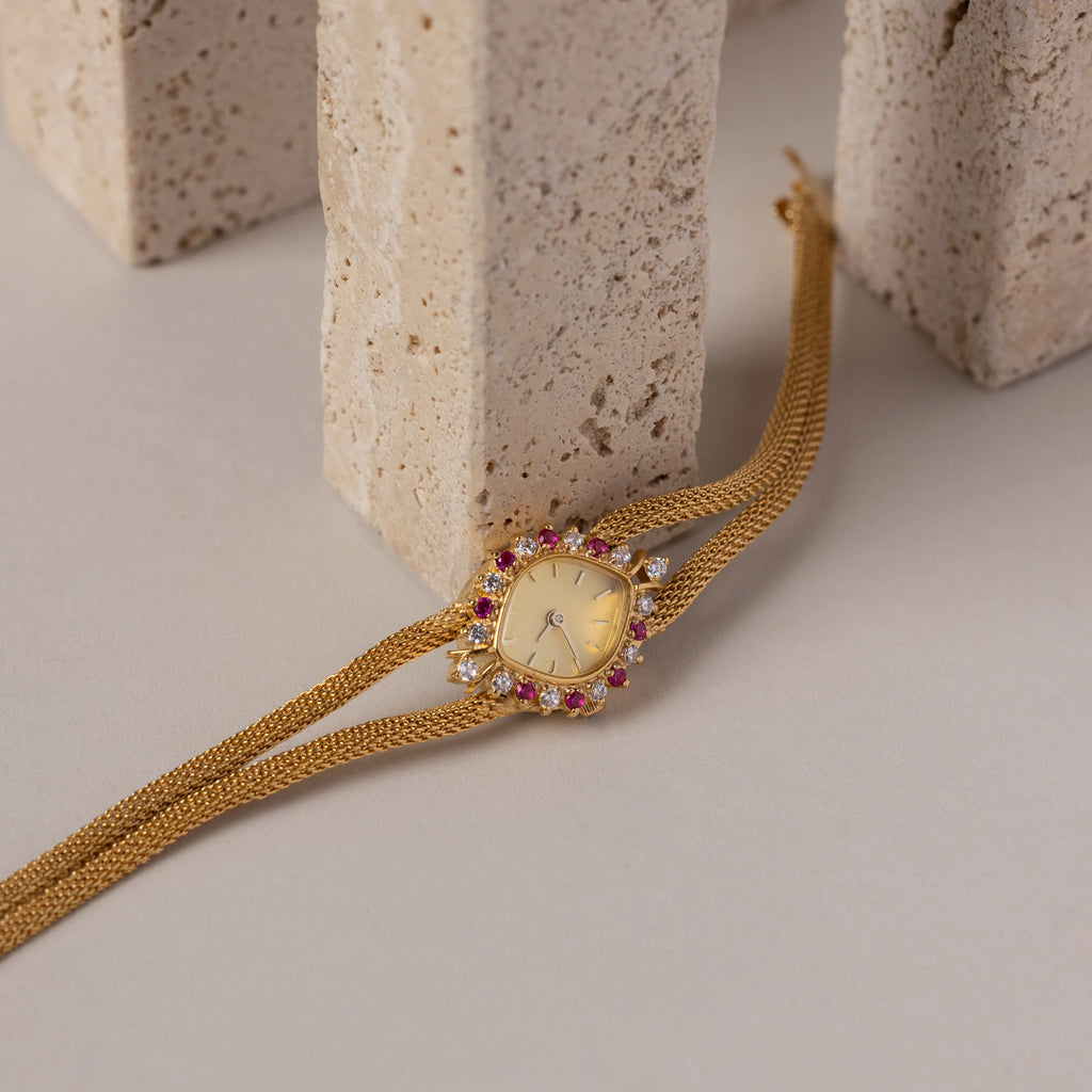 Duo Chain Ruby Timepiece Silver 18K Gold Plated