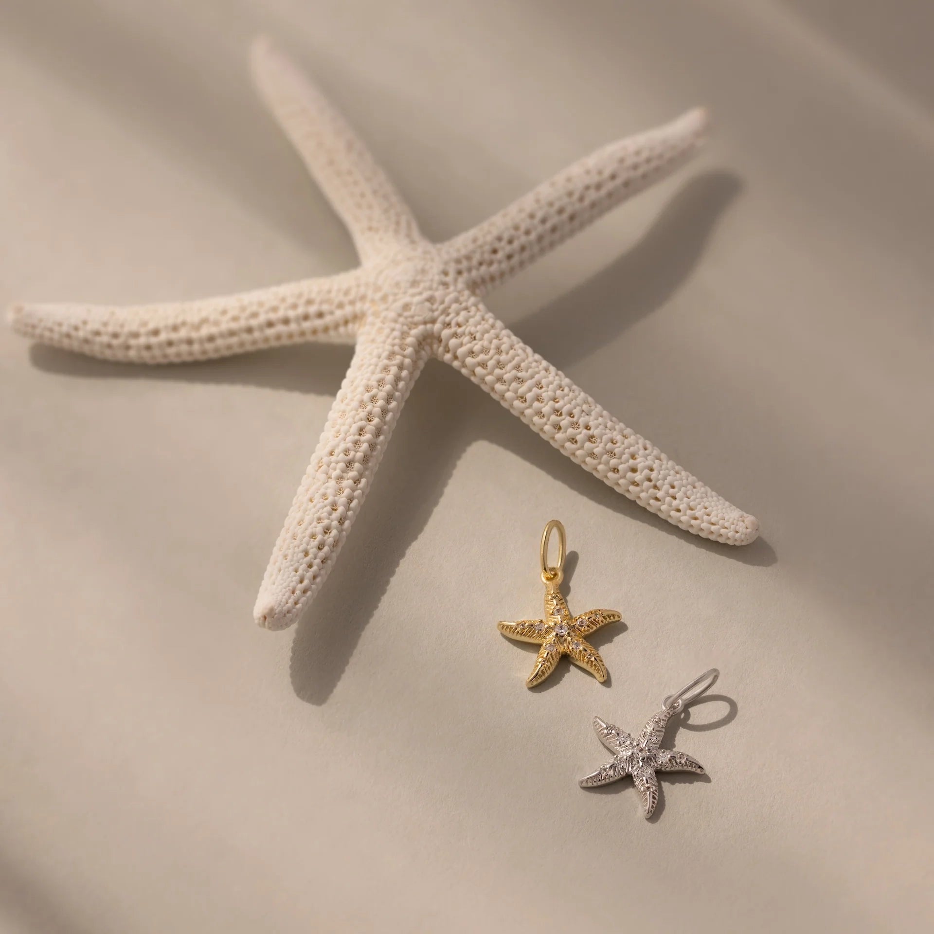 Diamond Pave Starfish Charm Silver 18K Gold Plated