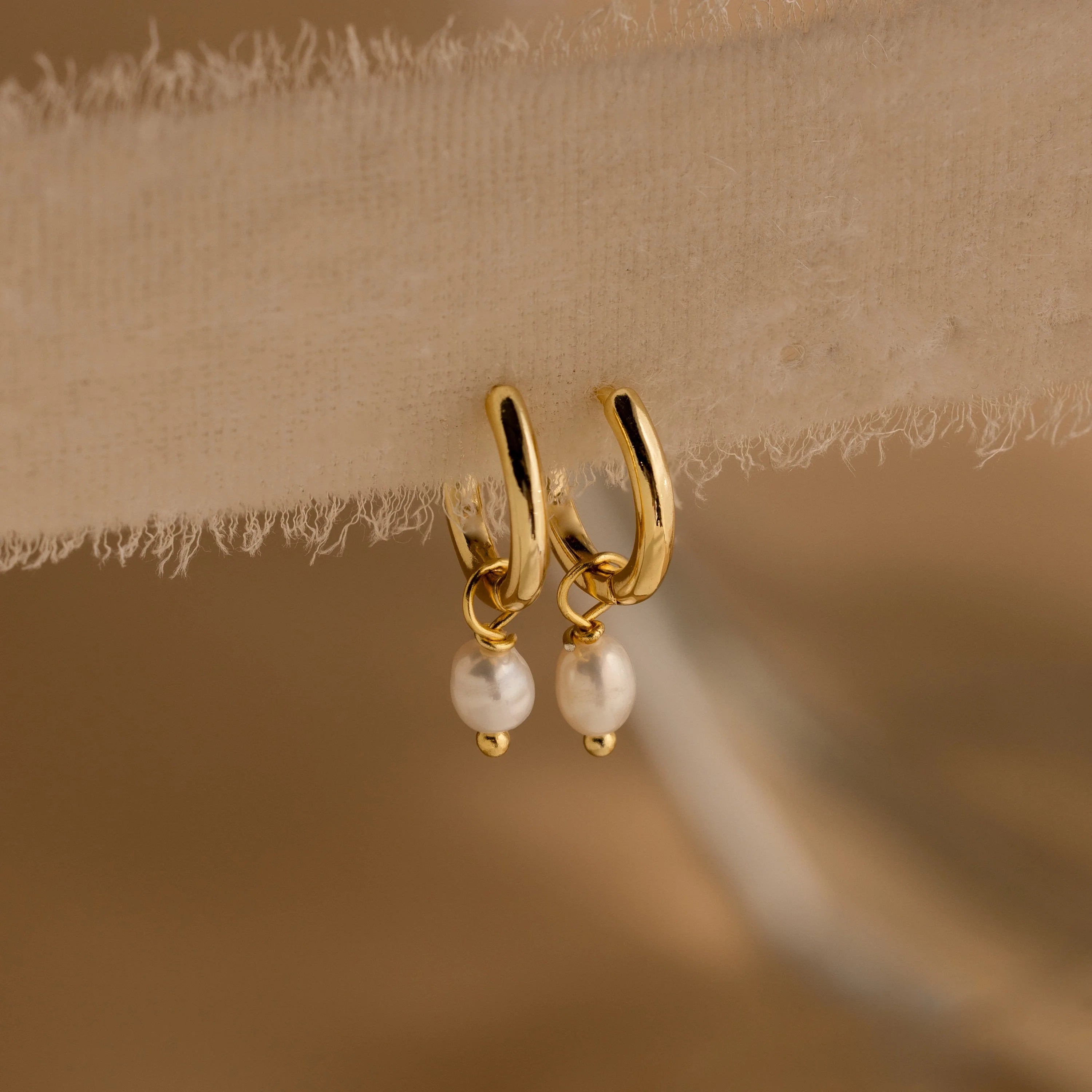 Dainty Pearl Huggies Silver 18K Gold Plated