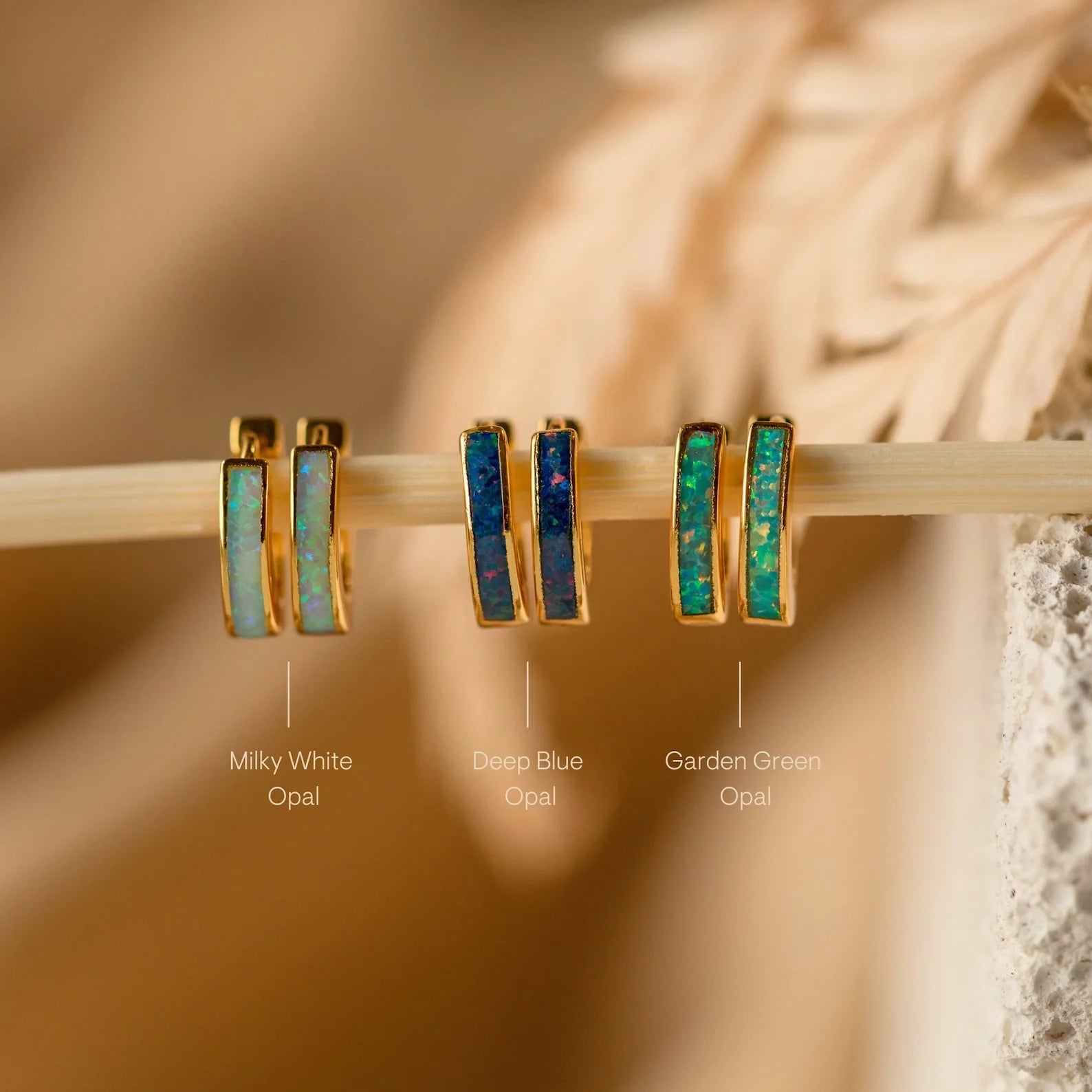 Opal Inlay Hoops Set Silver 18K Gold Plated