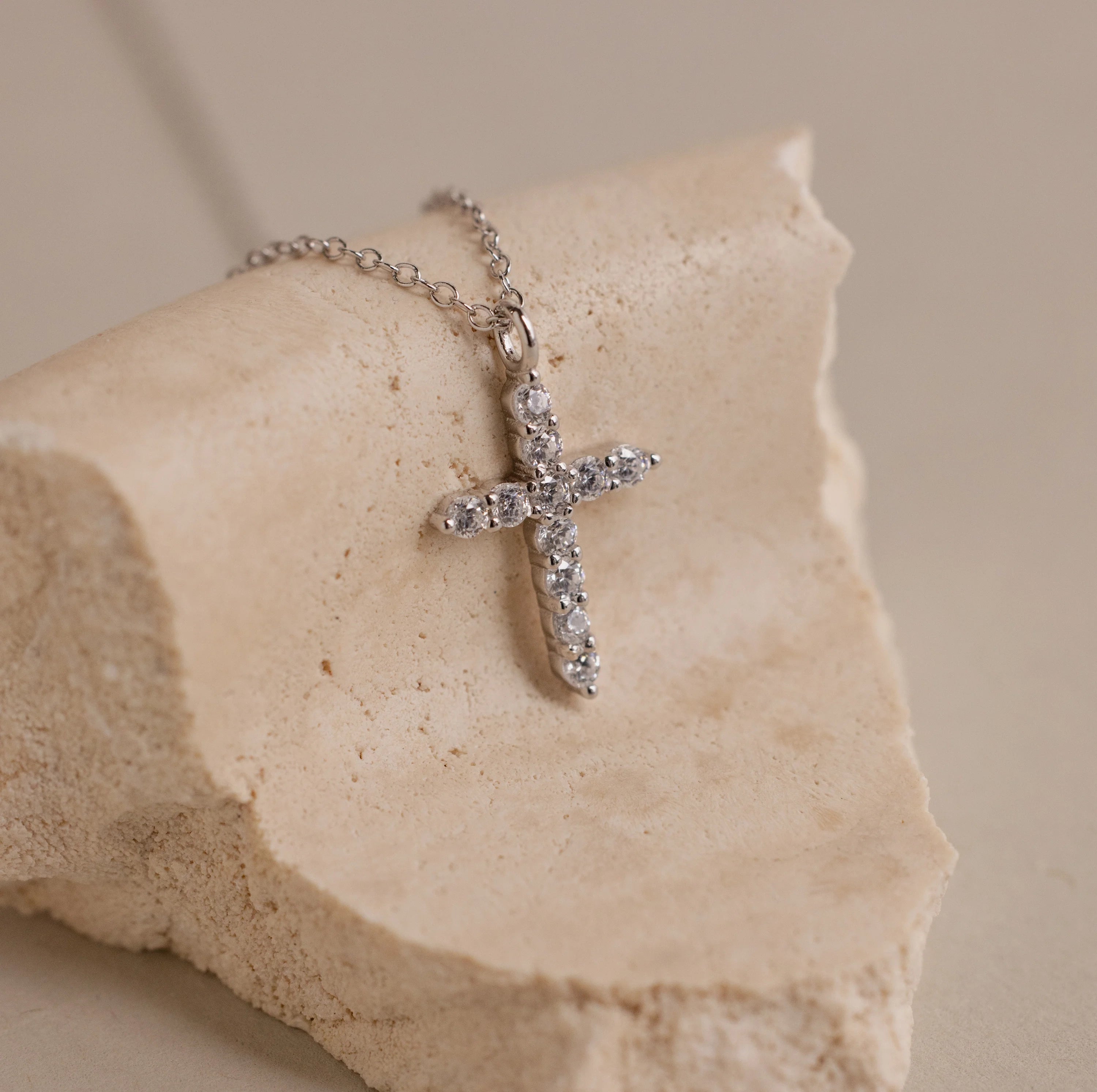 Diamond Pave Cross Necklace Silver 18K Gold Plated