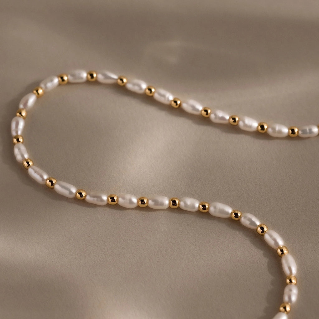 Beaded Pearl Necklace 18K Gold Plated