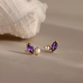 Marquise Amethyst & Pearl Studs Silver 18K Gold Plated