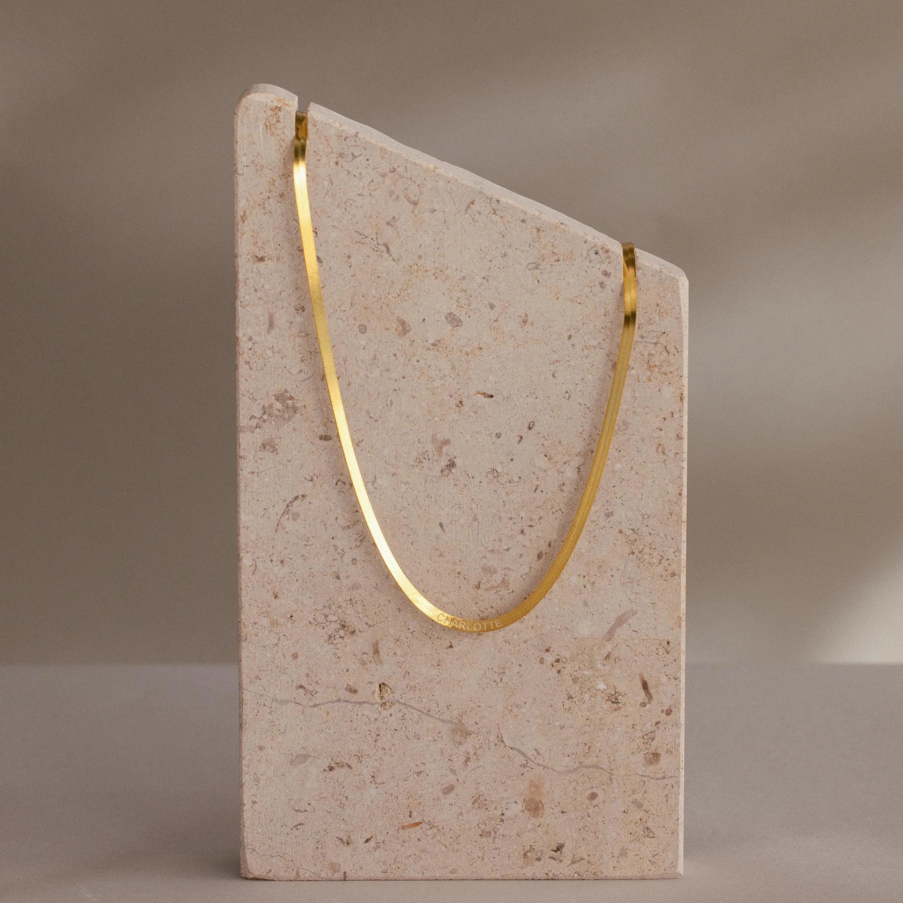 Engraved Herringbone Chain Necklace Silver 18K Gold Plated