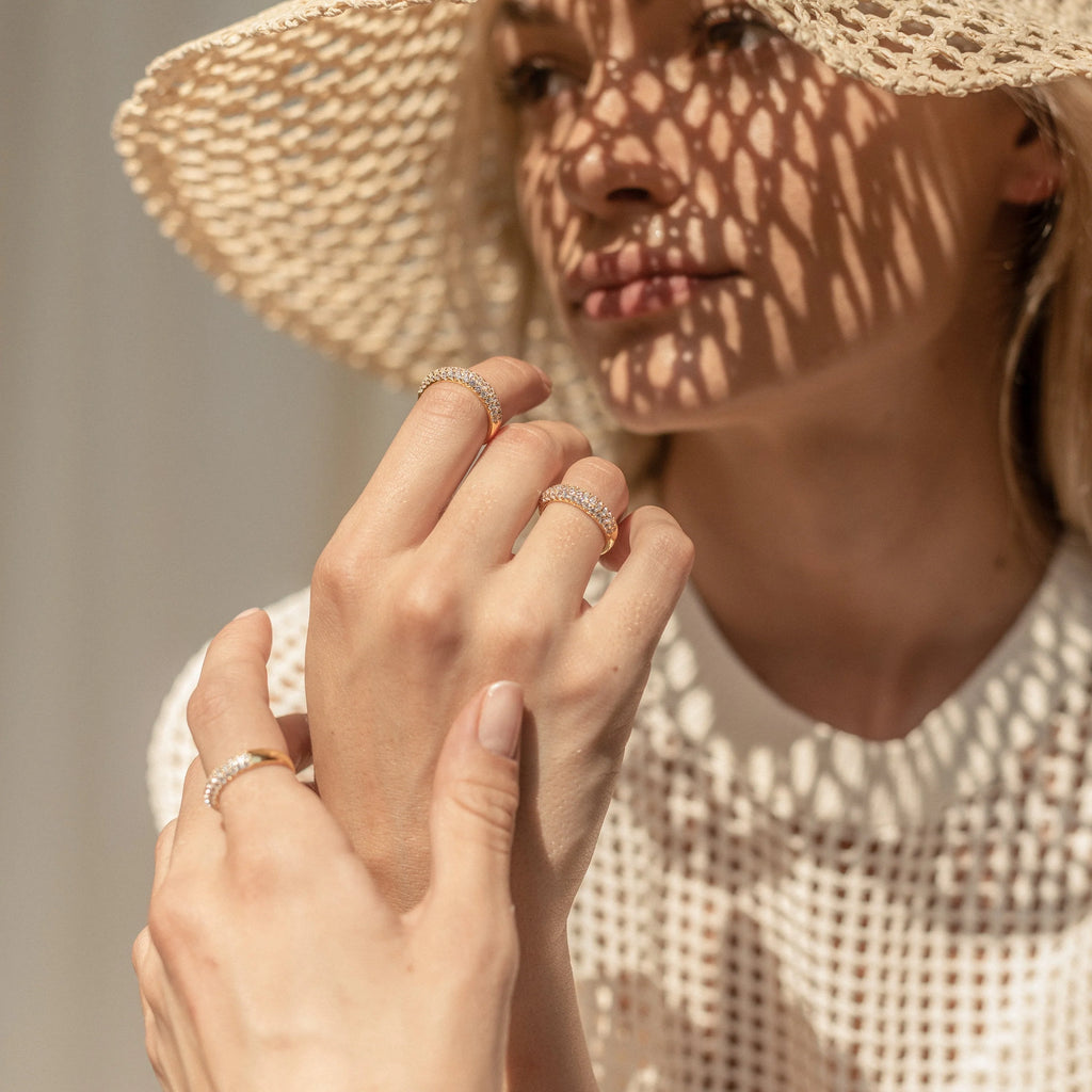 Diamond Pave Dome Ring Silver 18K Gold Plated
