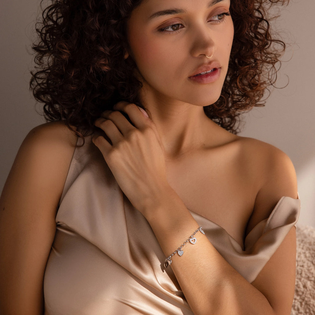 Heart Charm Bracelet Silver 18K Gold Plated