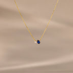 Teardrop Sapphire & Pearl Necklace Silver 18K Gold Plated