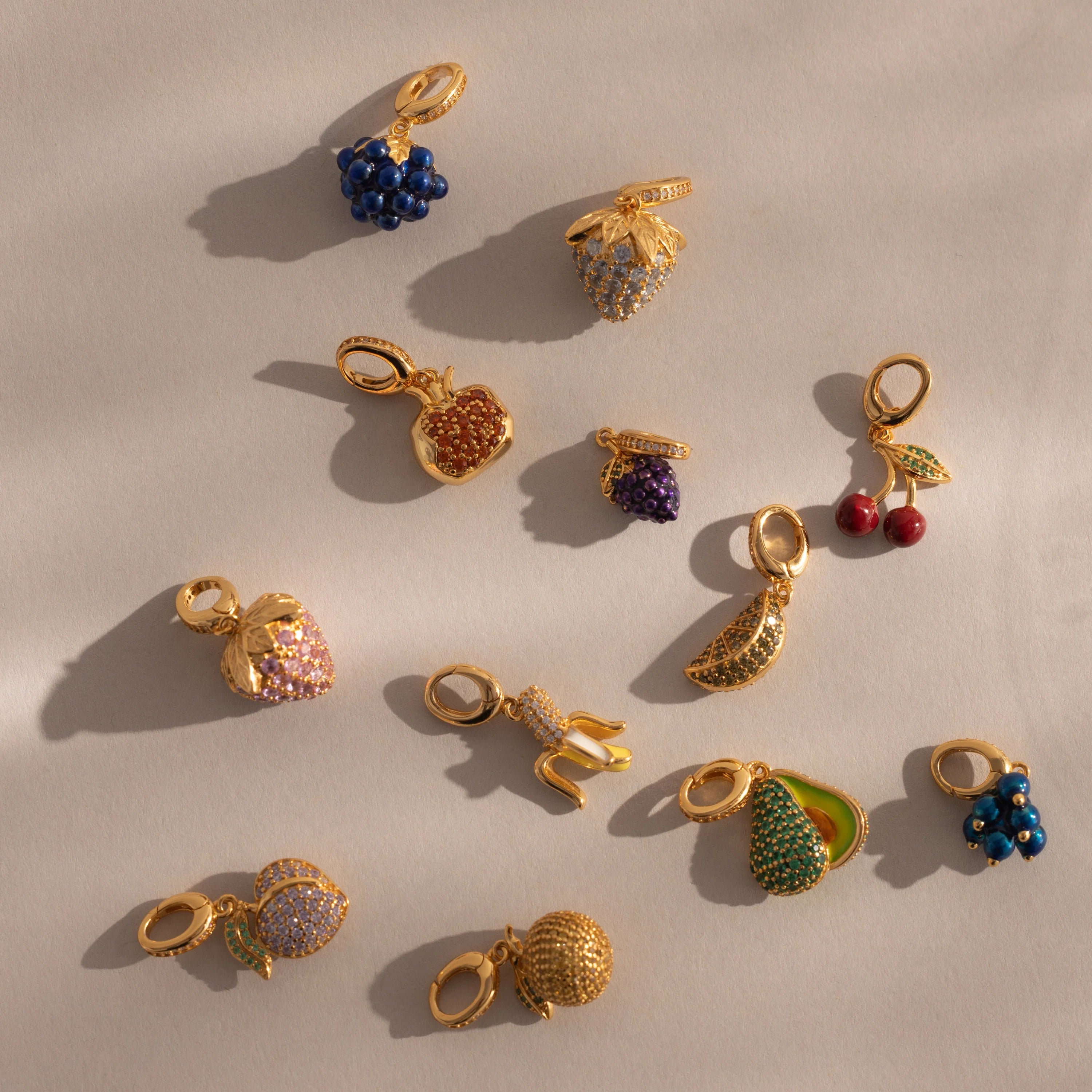 Pavé Clasp Ruby Cherry Charm Silver 18K Gold Plated