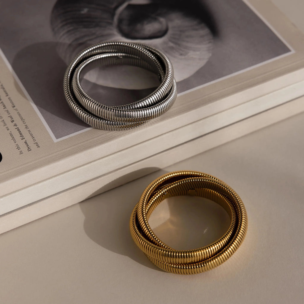 Ribbed Infinity Bangle Silver 18K Gold Plated