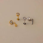 Diamond Bezel Flatback Studs Silver 18K Gold Plated