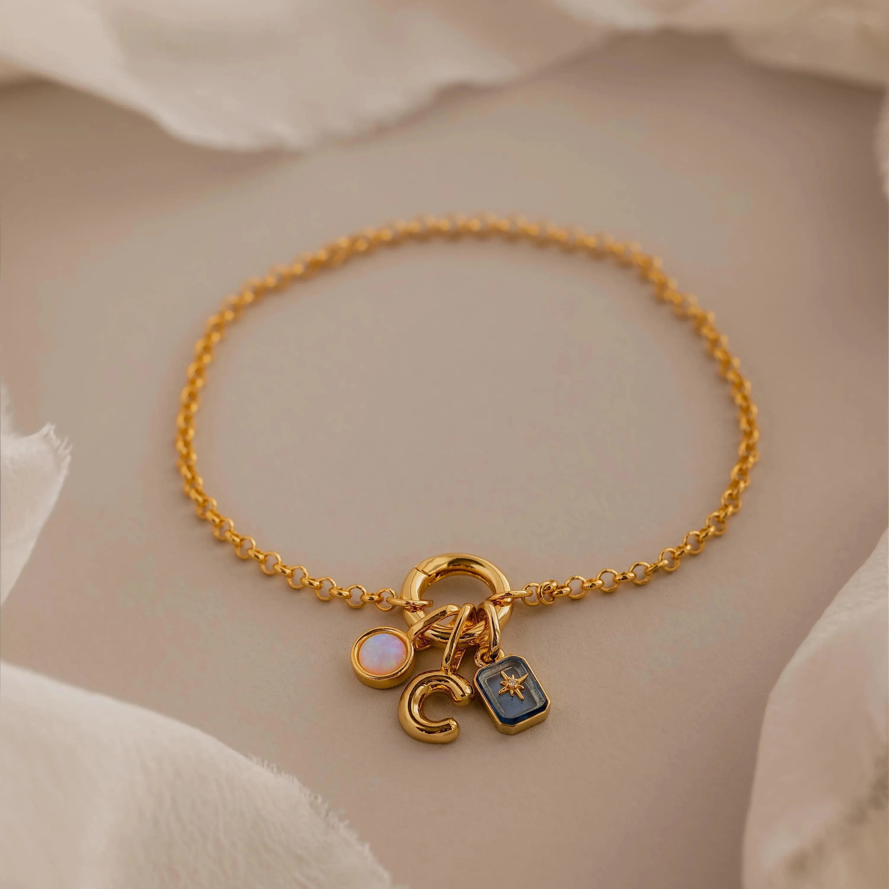 North Star Birthstone Charm Silver 18K Gold Plated