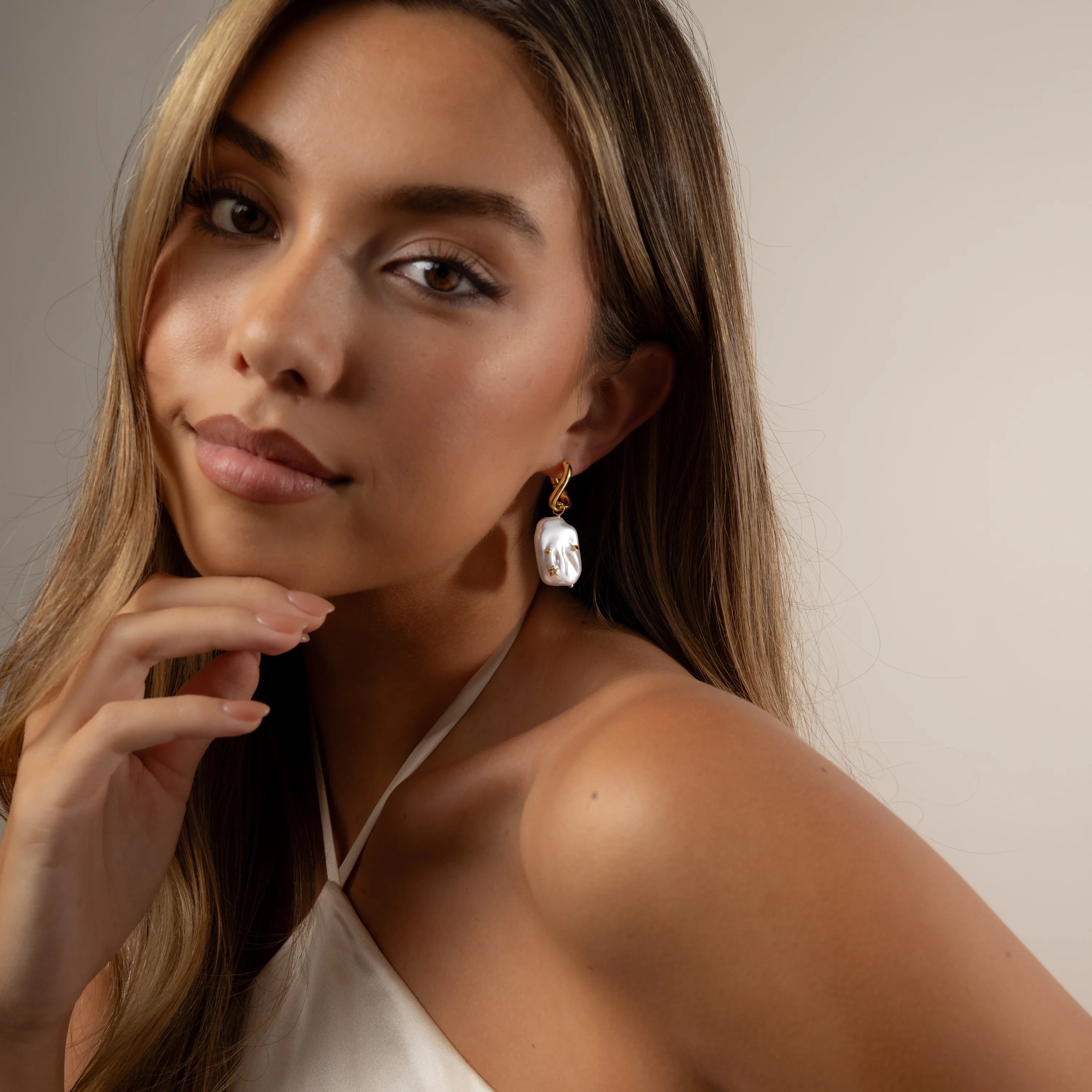 Celestial Baroque Pearl Charm Hoops Silver 18K Gold Plated