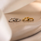 Pearl & Onyx Huggies Silver 18K Gold Plated
