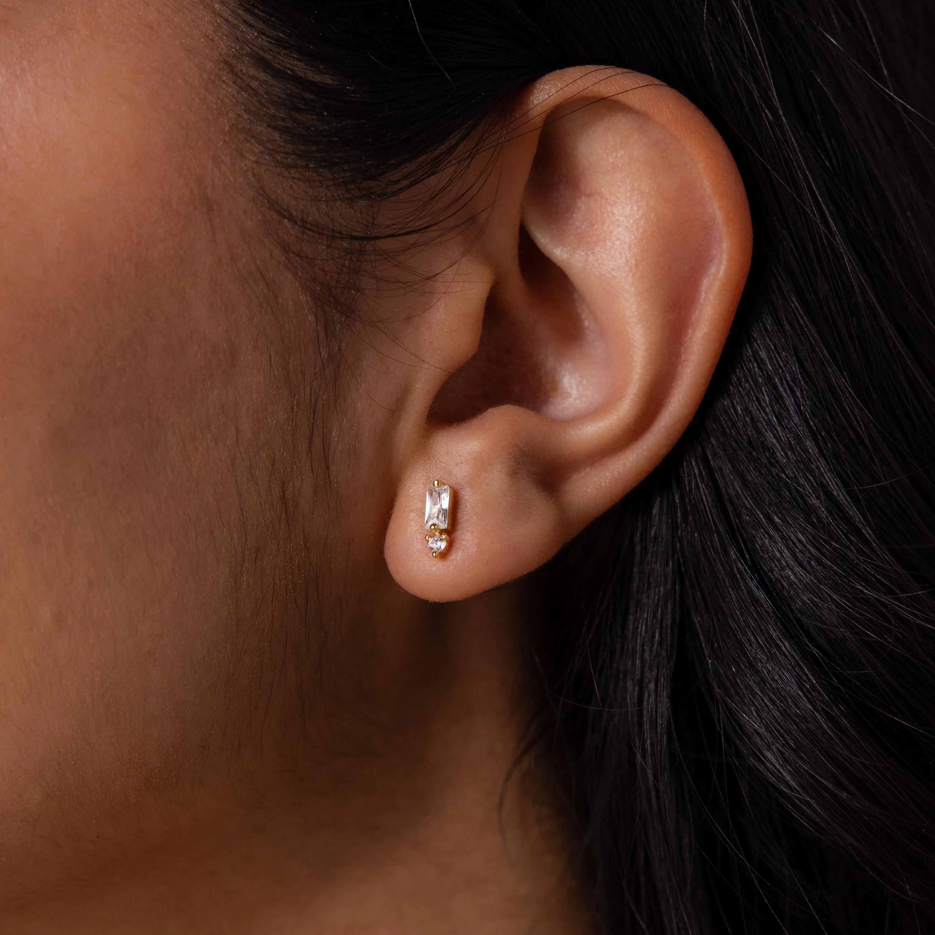 Baguette Cut Sapphire Drop Studs Silver 18K Gold Plated