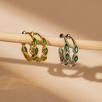 Emerald Marquise Inlay Huggies Silver 18K Gold Plated