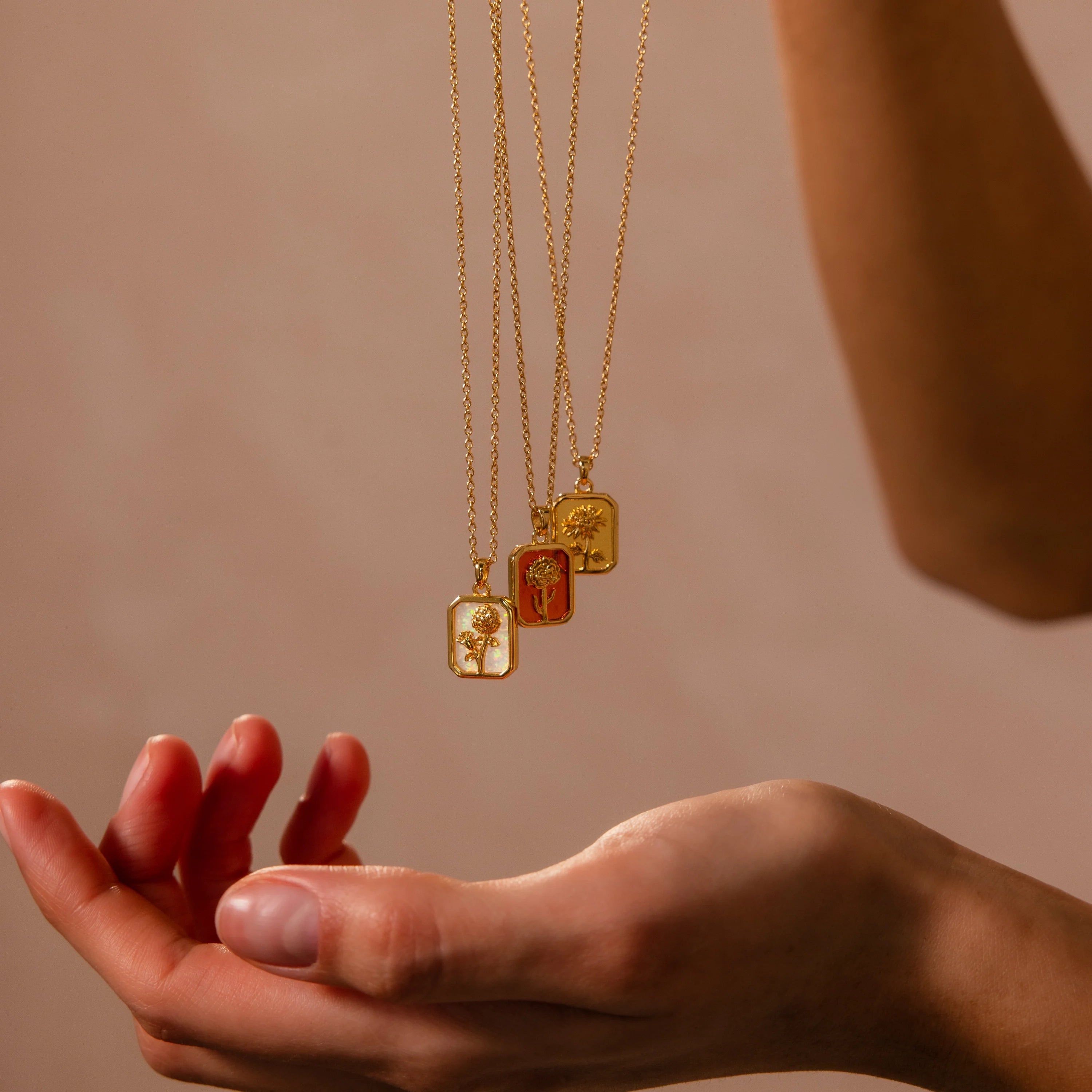 Topaz Birth Flower Charm Necklace Silver 18K Gold Plated