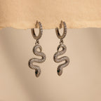 Pave Snake Charm Hoops Silver 18K Gold Plated