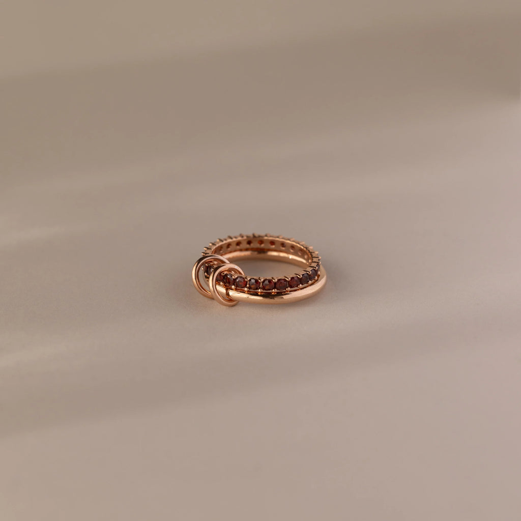 Garnet Duo Tennis Linked Ring Set Silver 18K Gold Plated