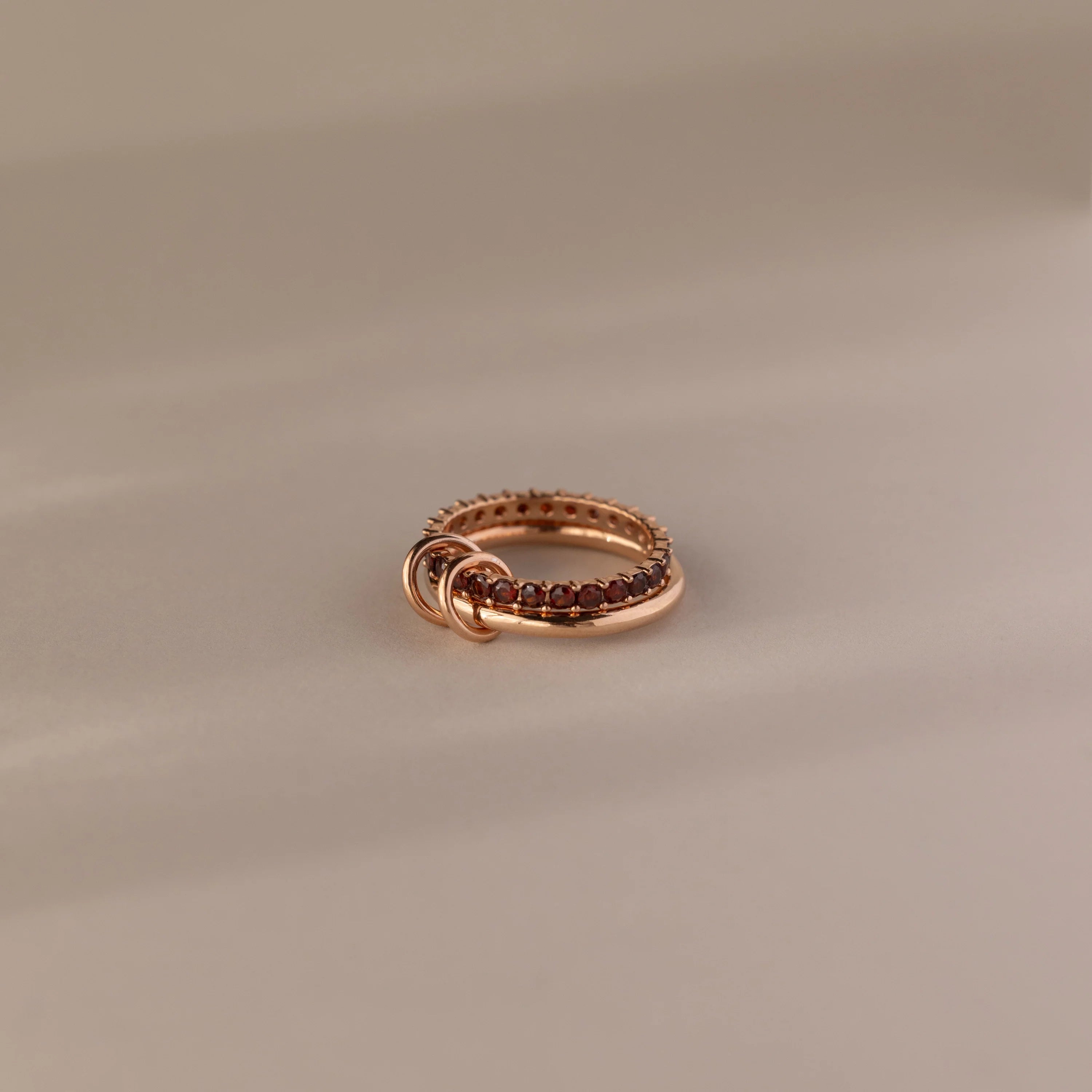 Garnet Duo Tennis Linked Ring Set Silver 18K Gold Plated
