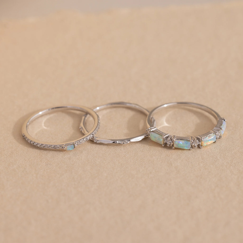Pave Opal Ring Set Silver 18K Gold Plated