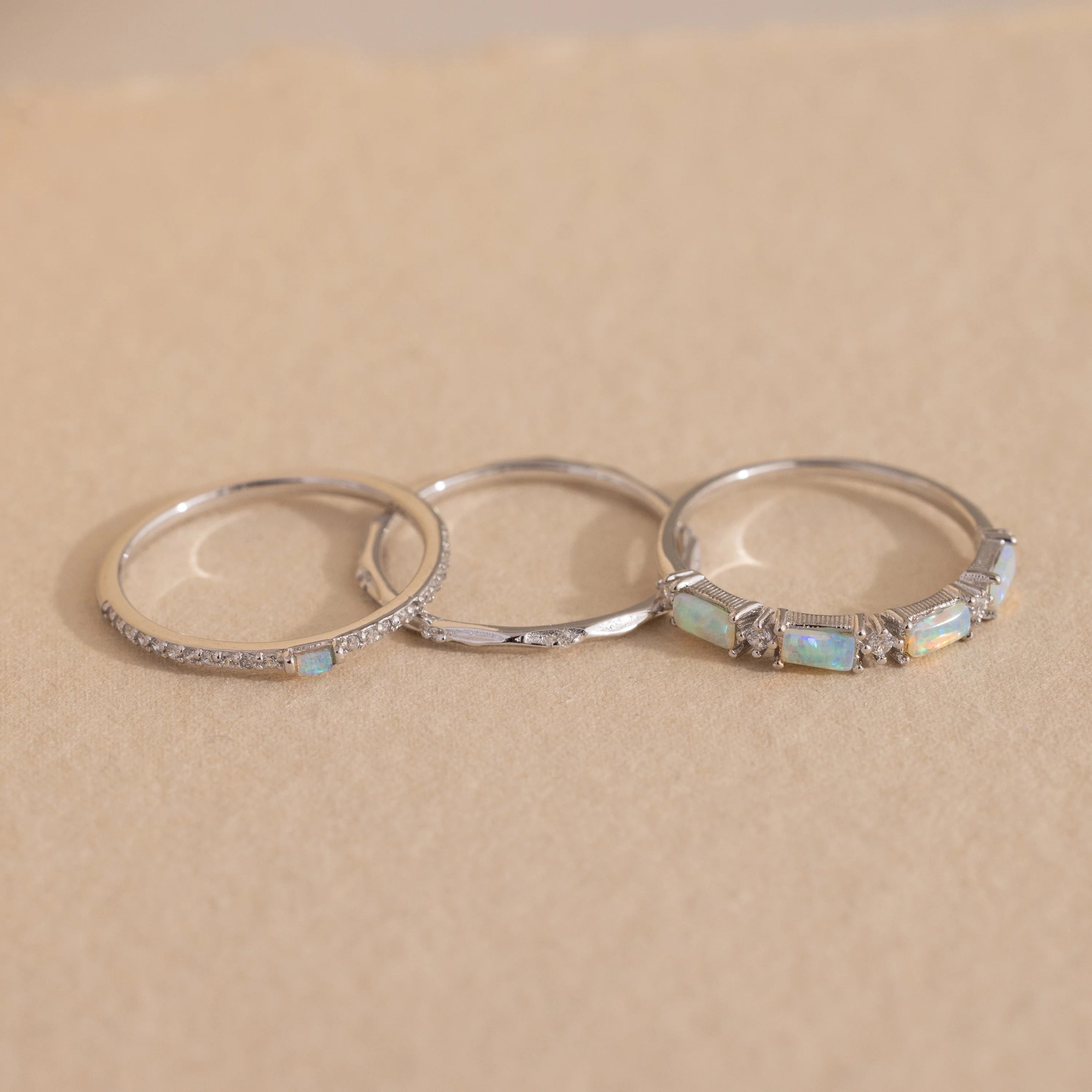 Pave Opal Ring Set Silver 18K Gold Plated