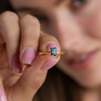 Blue Topaz Emerald Ring Silver 18K Gold Plated