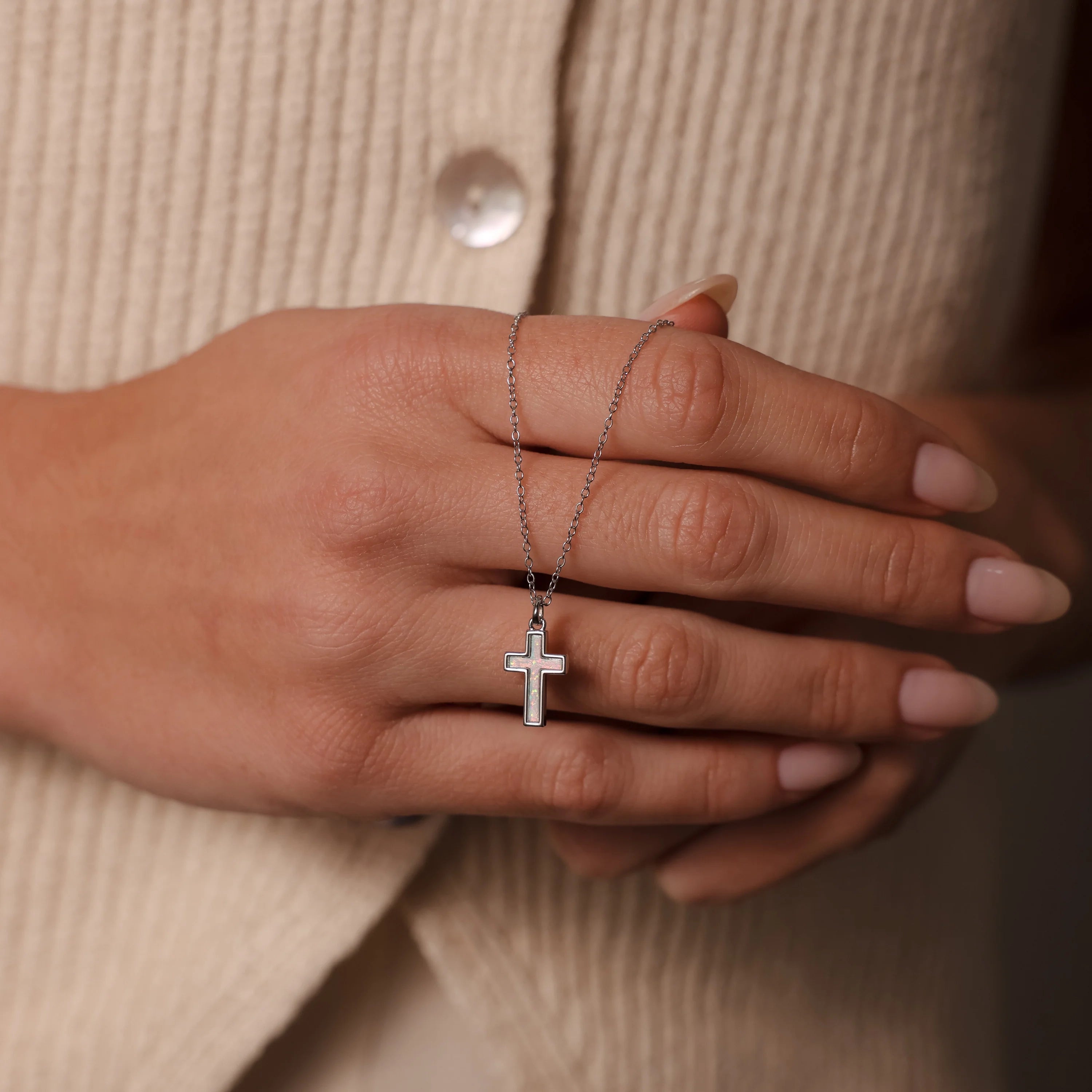 Opal Cross Necklace Silver 18K Gold Plated