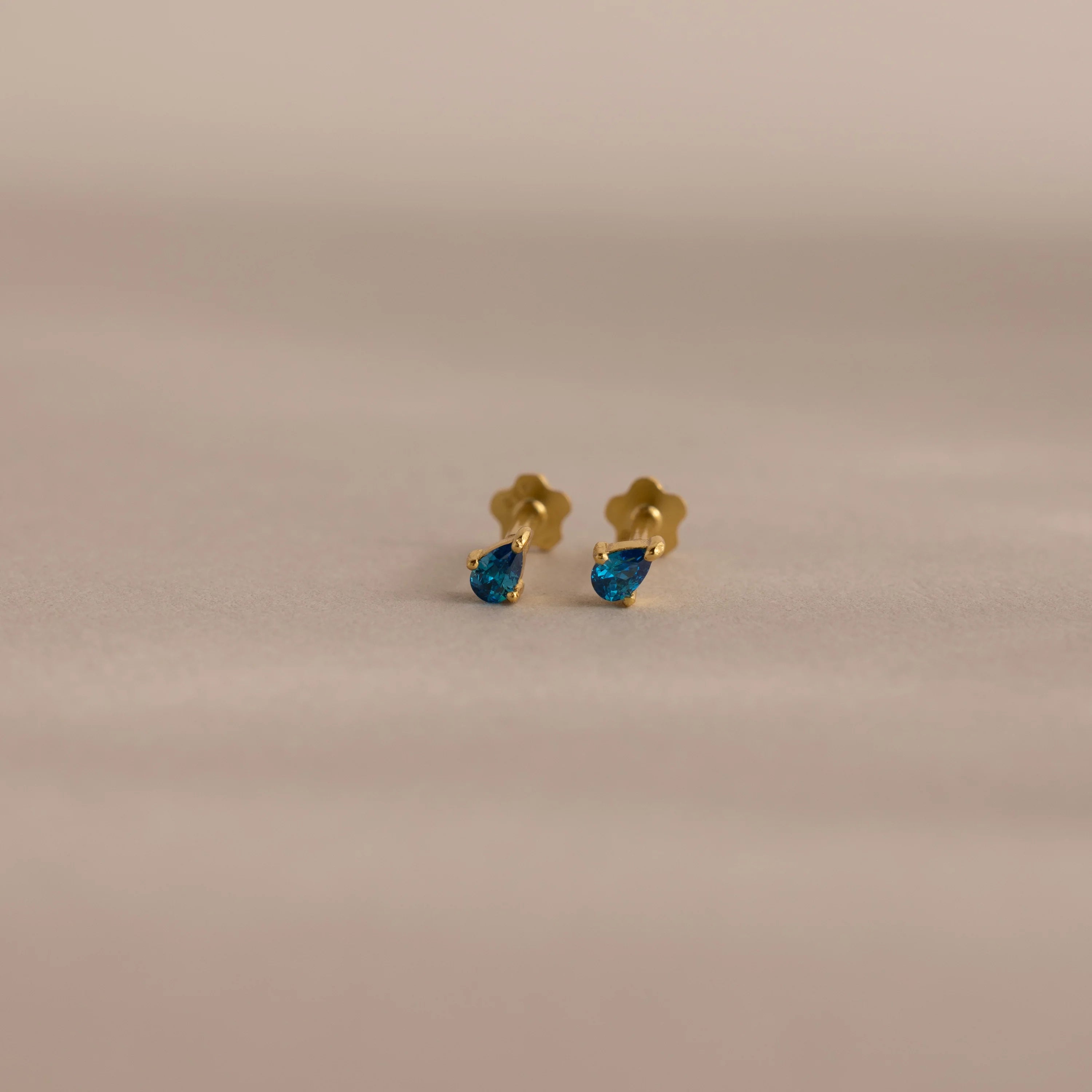 Teardrop Blue Zircon Flatback Studs Silver 18K Gold Plated