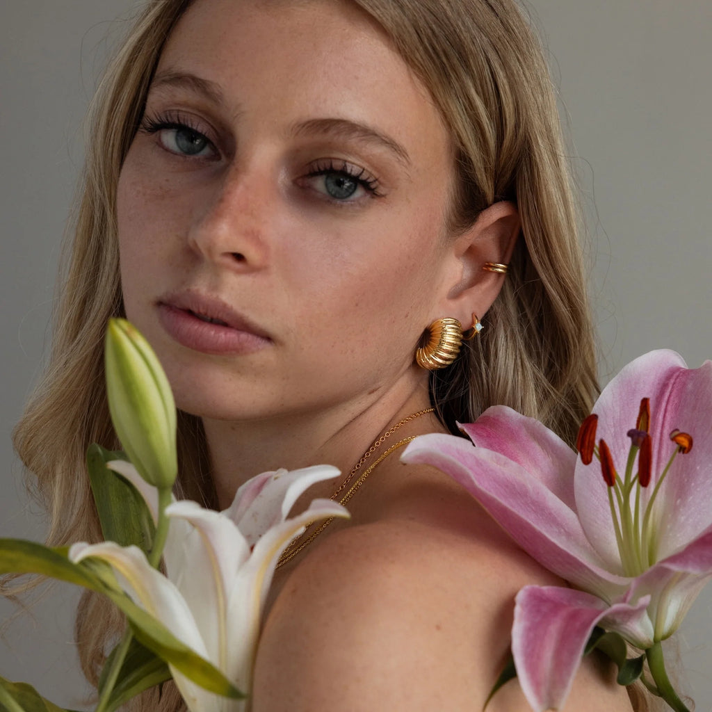 Chunky Ribbed Hoops Silver 18K Gold Plated
