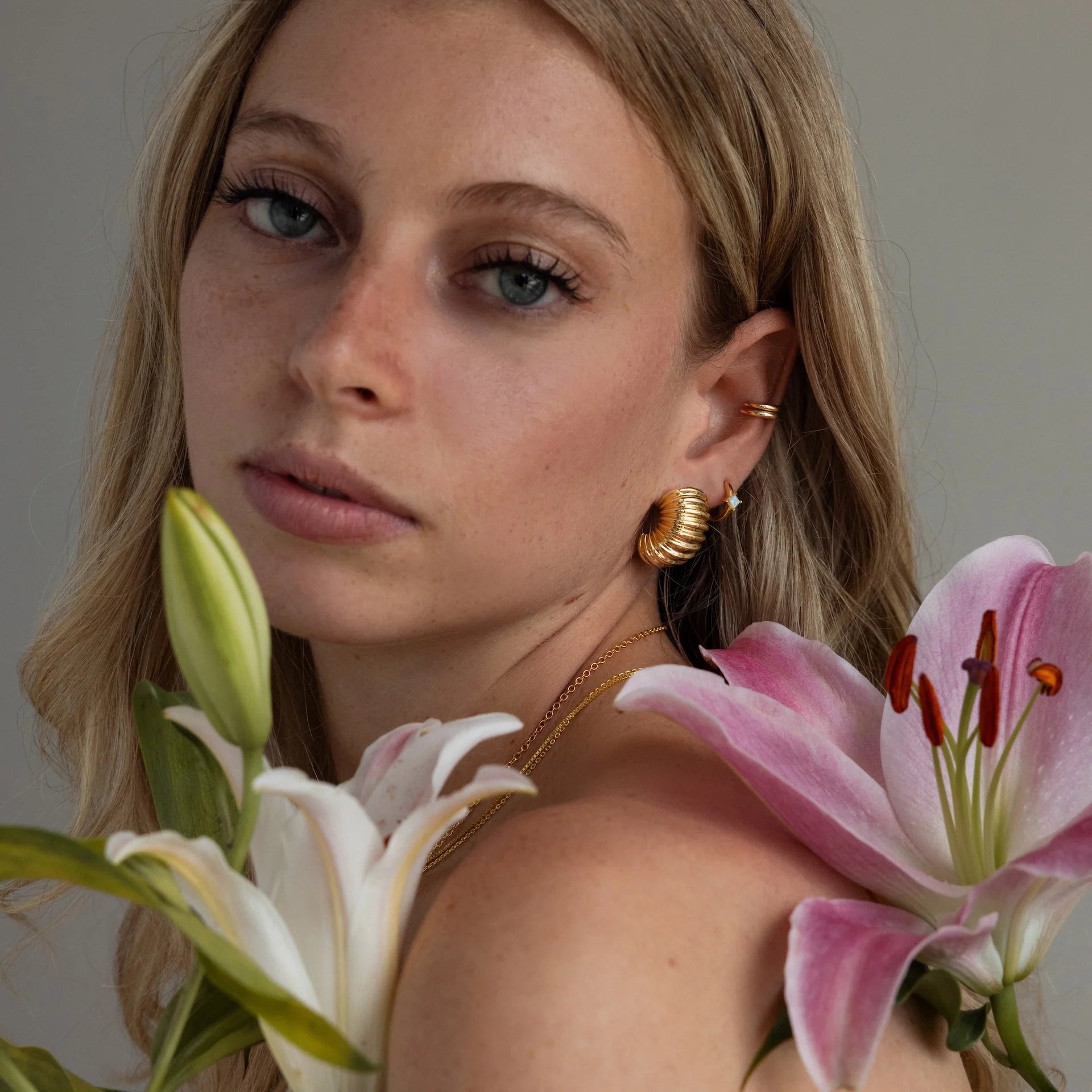 Chunky Ribbed Hoops Silver 18K Gold Plated