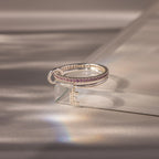 Pave Initial Alexandrite Linked Ring Set Silver 18K Gold Plated