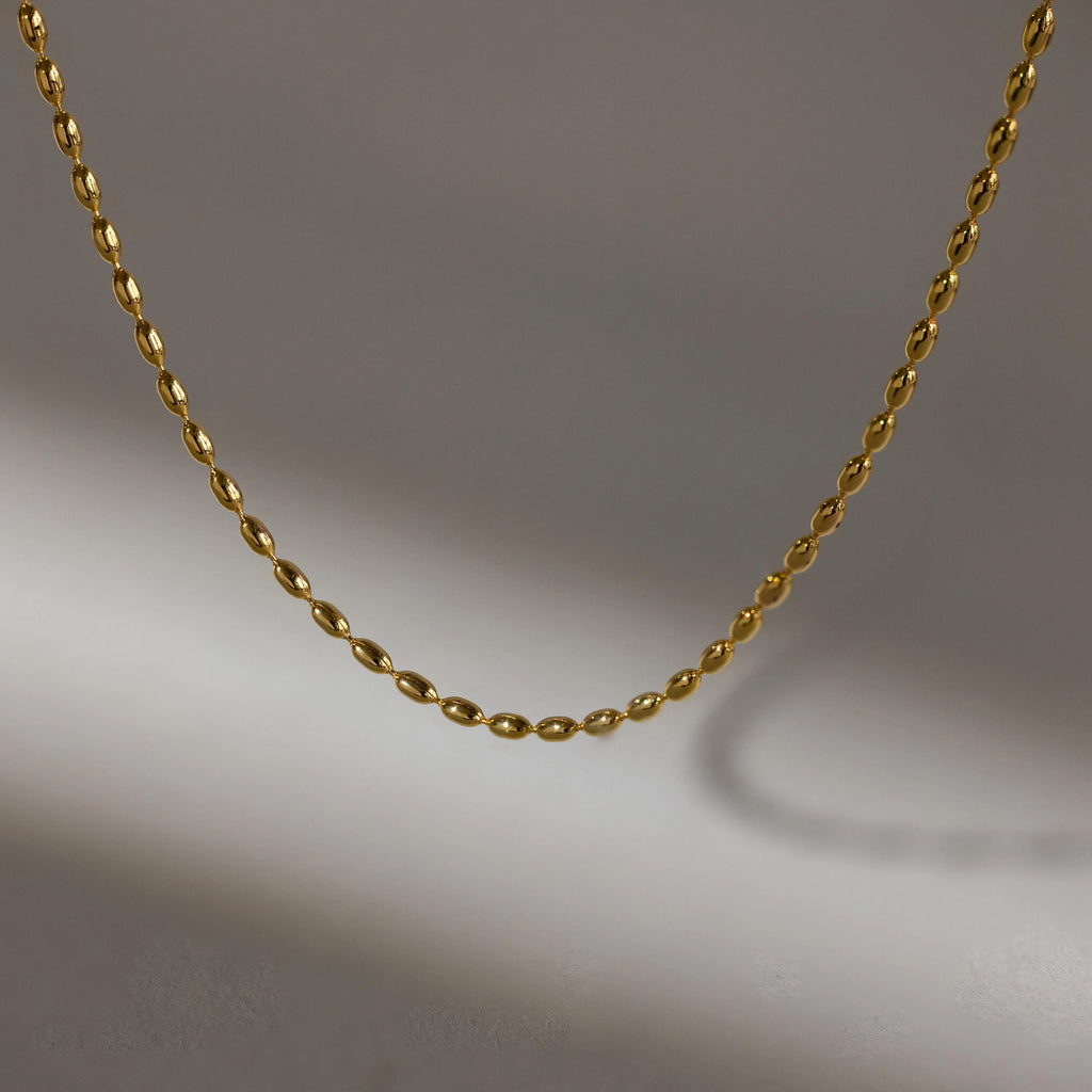 Oval Beaded Necklace Silver 18K Gold Plated
