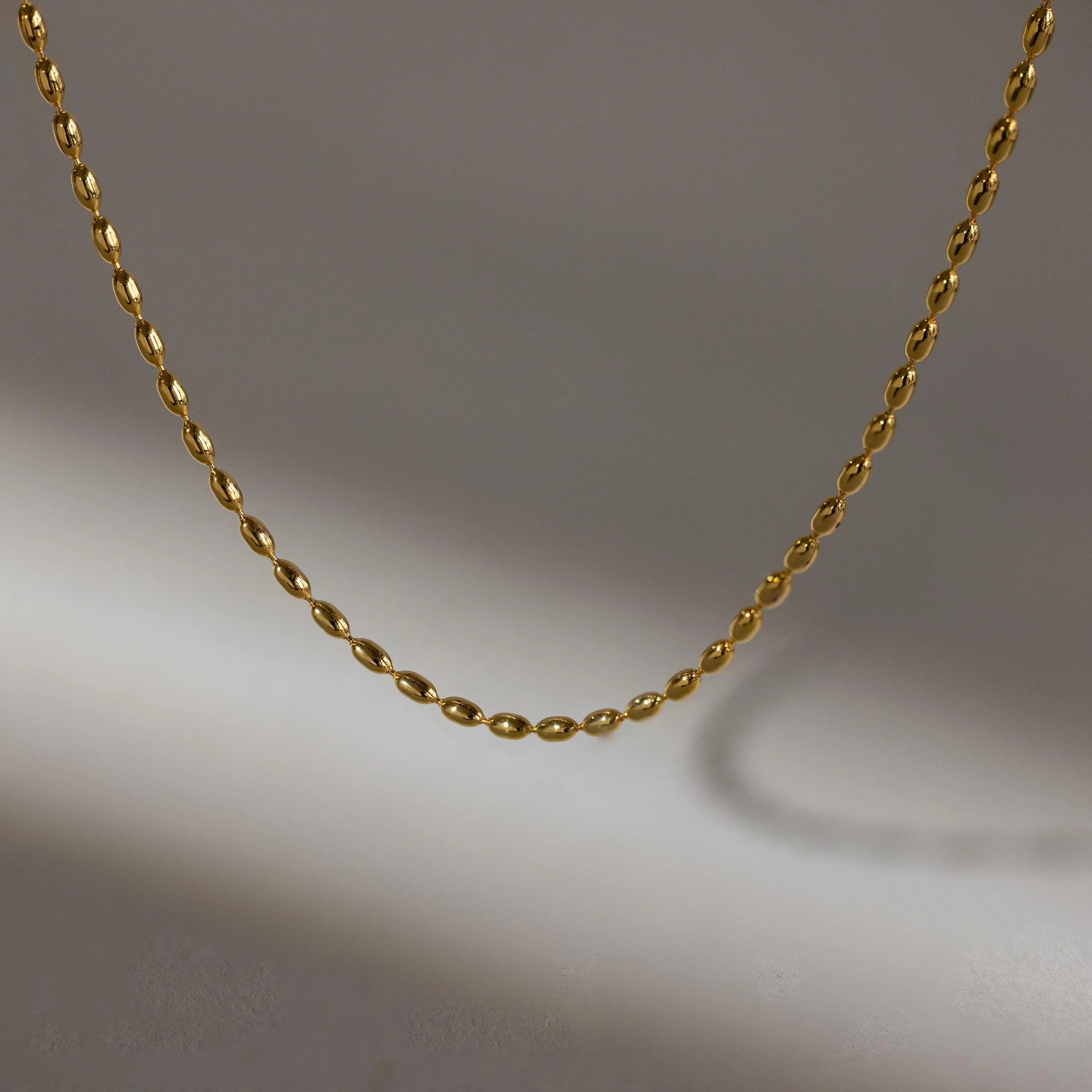 Oval Beaded Necklace Silver 18K Gold Plated