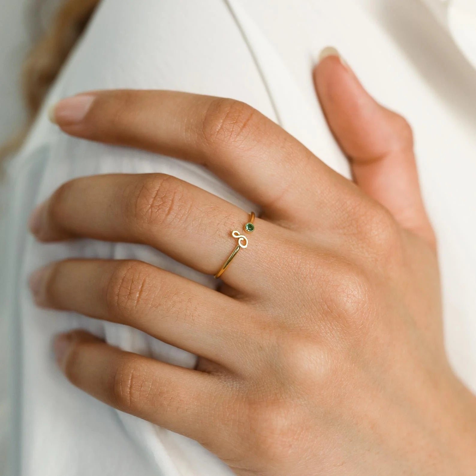 Venice Initial Birthstone Ring Silver 18K Gold Plated