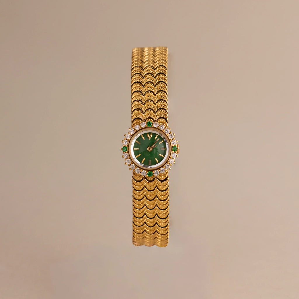 Emerald Scalloped Timepiece Silver 18K Gold Plated