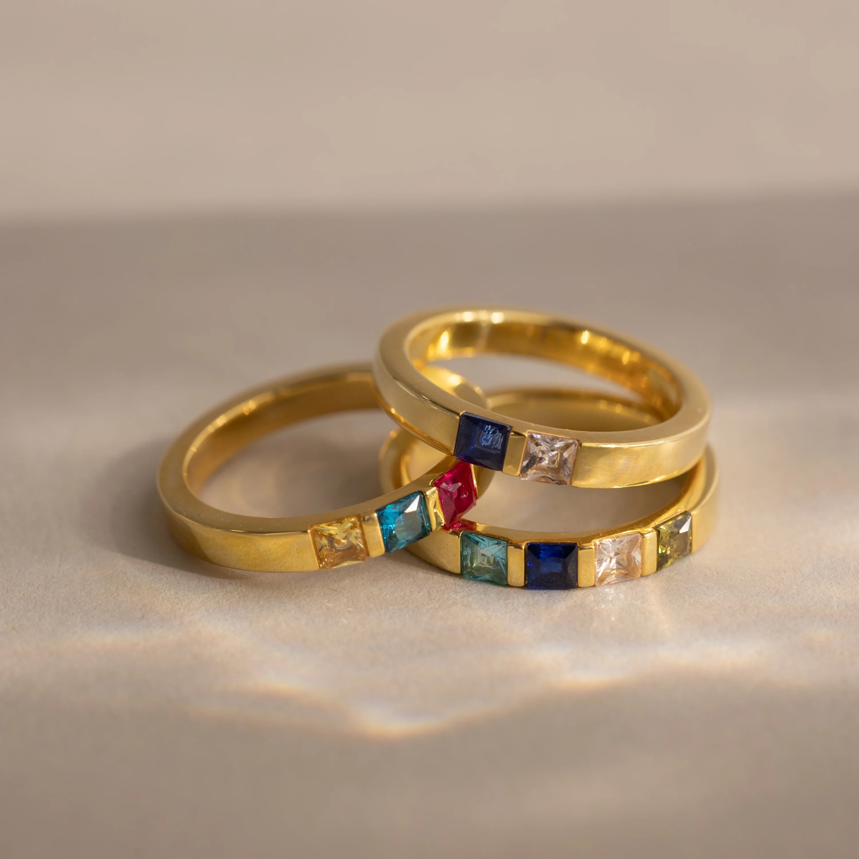 Multiple Birthstone Band Silver 18K Gold Plated