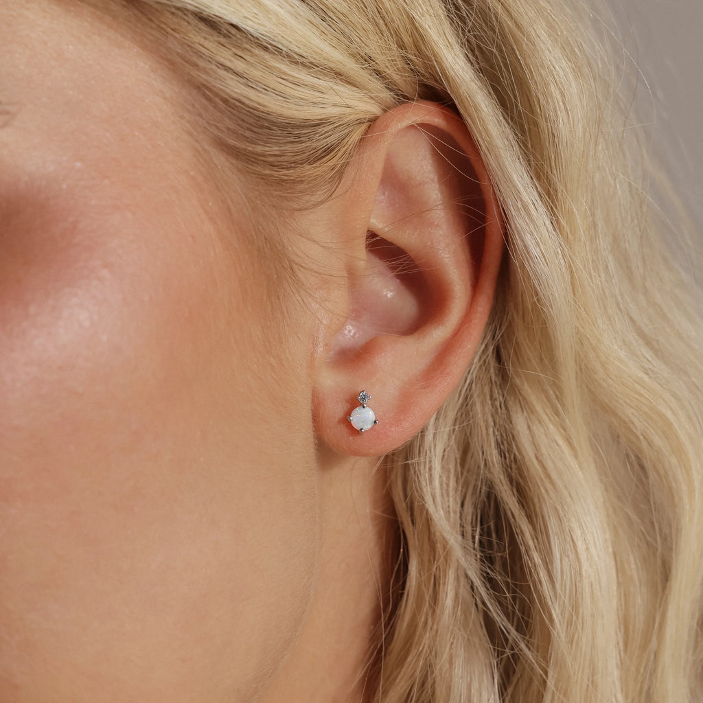 Opal & Diamond Flatback Studs Silver 18K Gold Plated