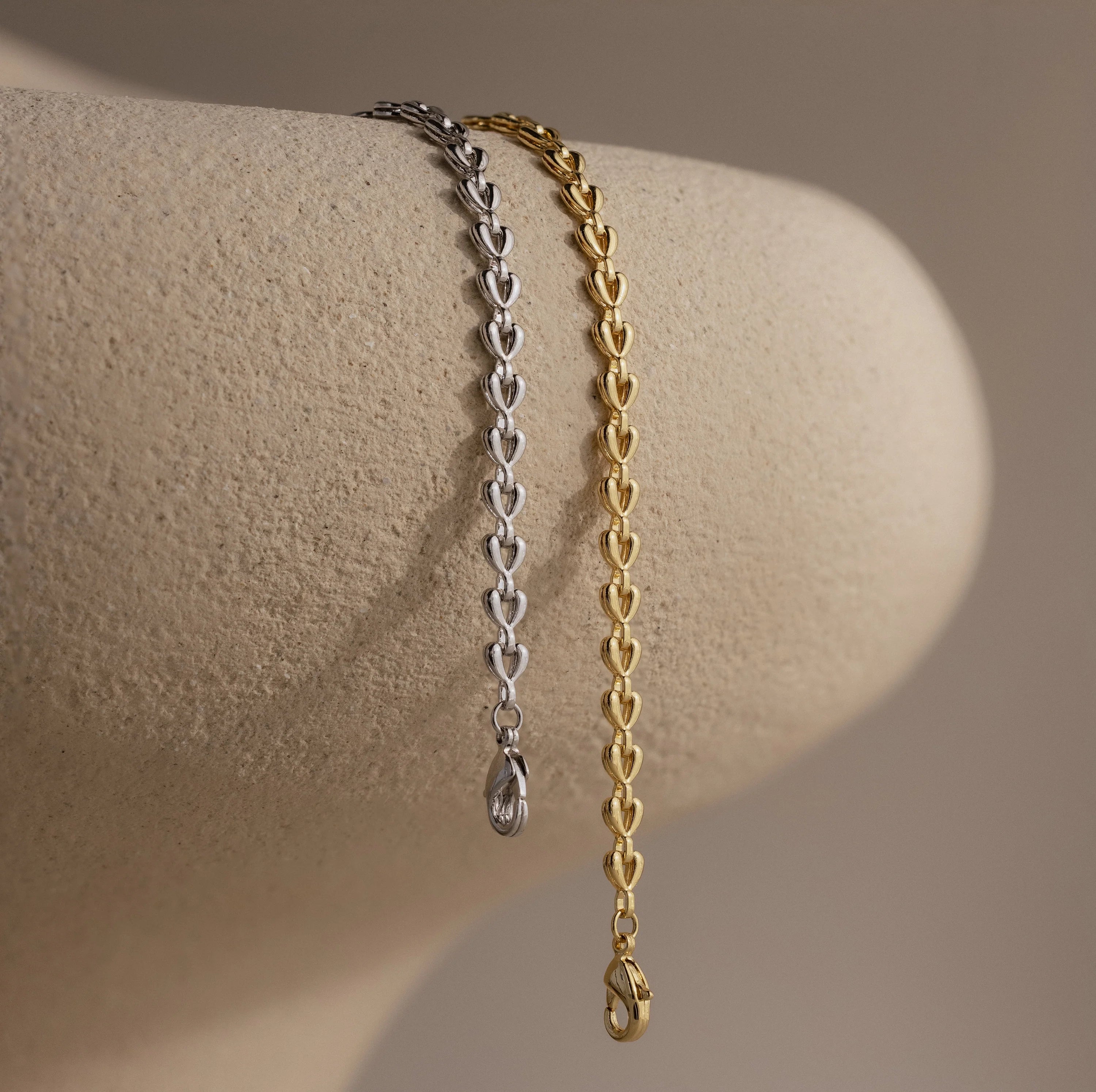 Heart Link Bracelet Silver 18K Gold Plated