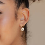 Flower Pearl Drop Earrings  Silver 18K Gold Plated