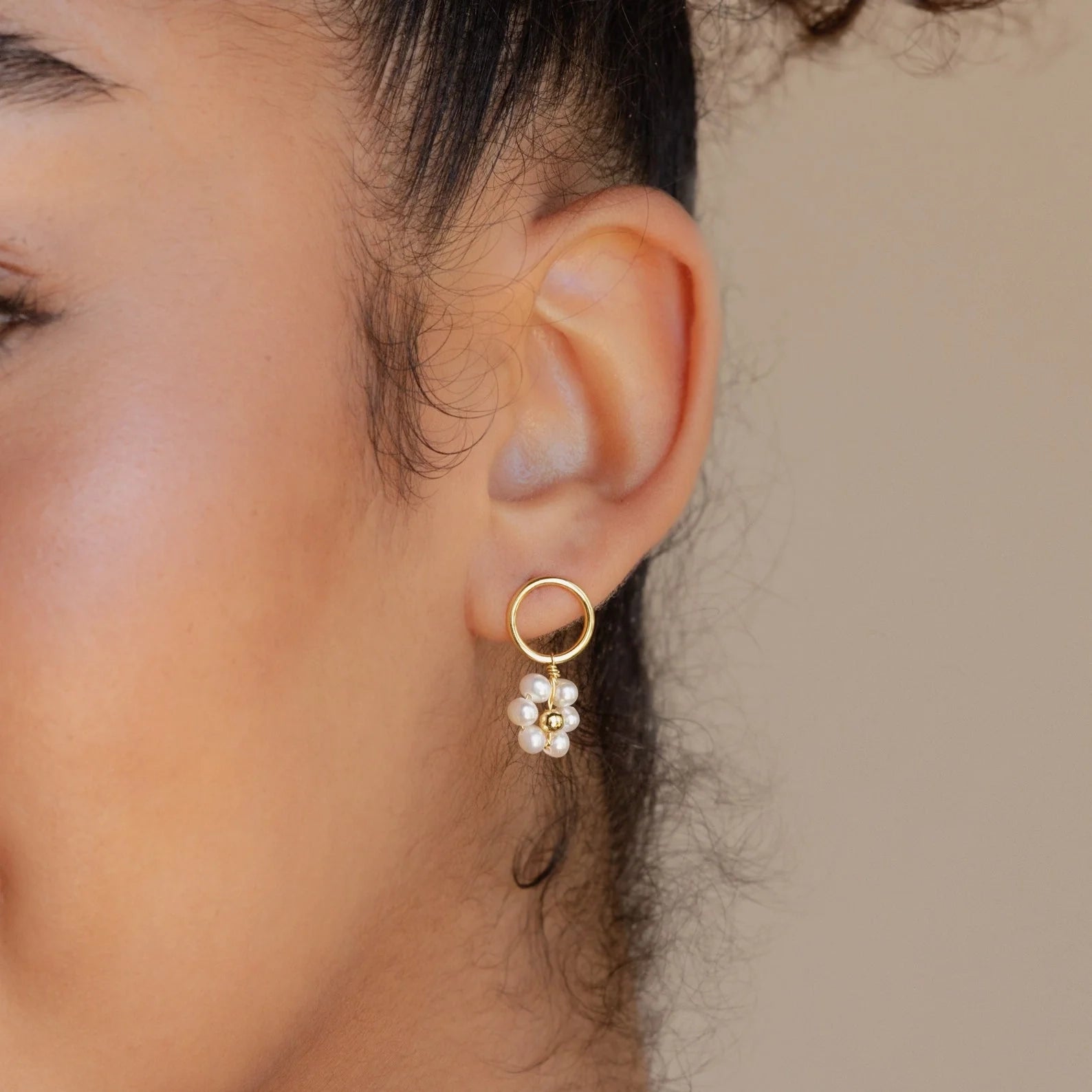 Flower Pearl Drop Earrings  Silver 18K Gold Plated