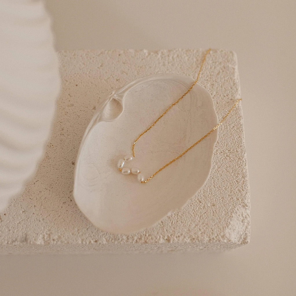 Pearl Bead Necklace Silver 18K Gold Plated
